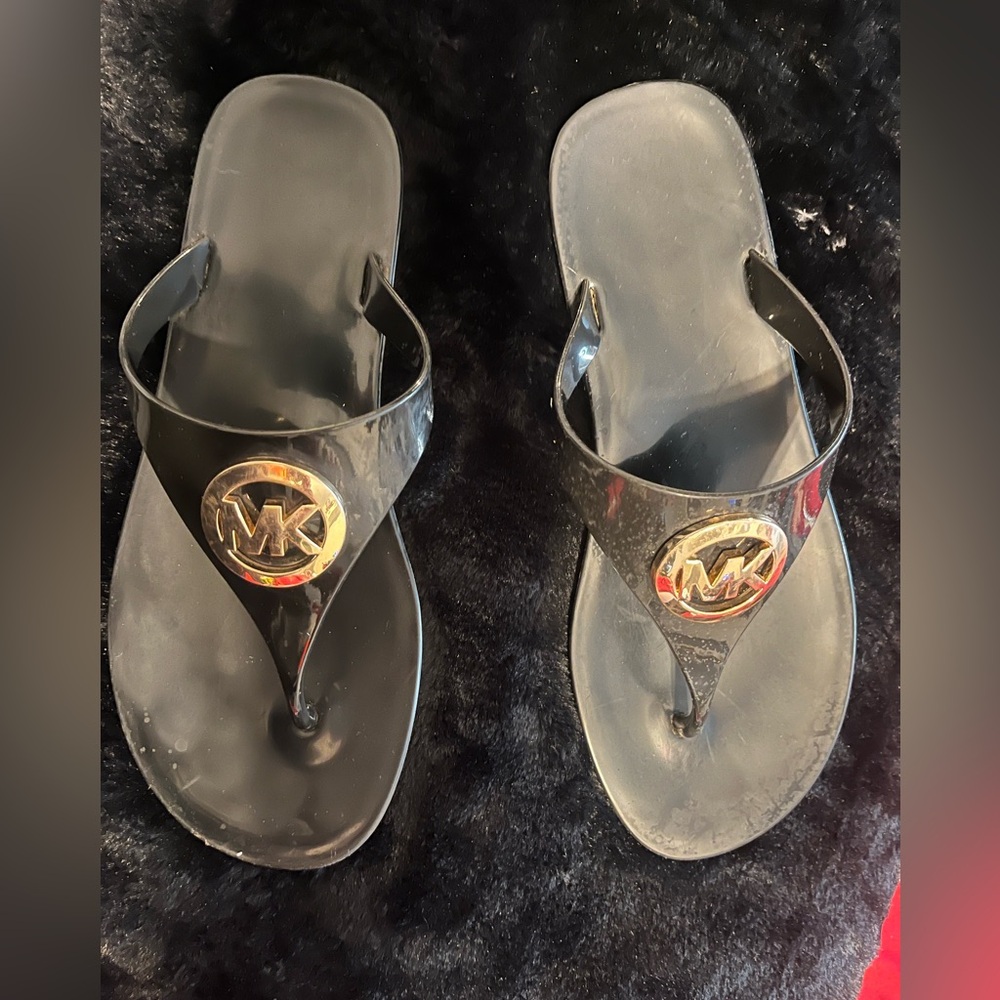 Michael Kors Black Sandals with Gold Logo
